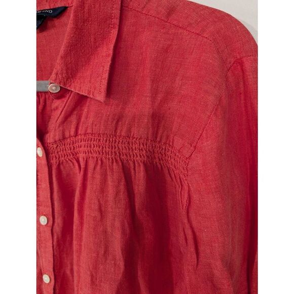 Lands' End Linen Button up Shirt women's Large 14-16 coral flowy beachy - Picture 2 of 7